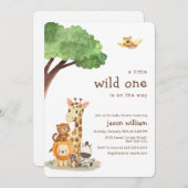 Cute Wild One Jungle Safari Animals Baby Shower Einladung (Vorne/Hinten)