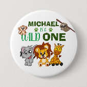 Cute Wild One Jungle Safari Animals First Birthday Button (Vorderseite)