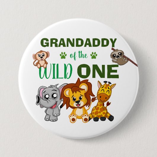Cute Wild One Jungle Safari Zoo Animal Grandaddy Button (Vorderseite)