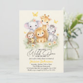 Cute Wild One Safari Animals e Baby Shower Einladung (Stehend Vorderseite)