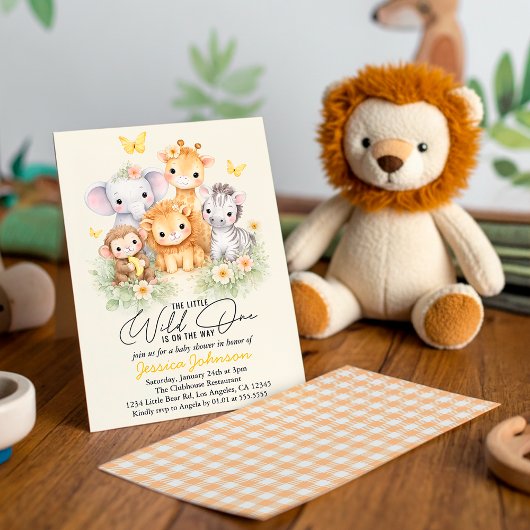 Cute Wild One Safari Animals e Baby Shower Einladung