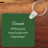 Cute Wild Rabbit Photo Dark Green Happy Spring Schlüsselanhänger (Rückseite)