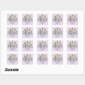 Cute Wildflowers Lavender Square Return Address Quadratischer Aufkleber (Blatt)