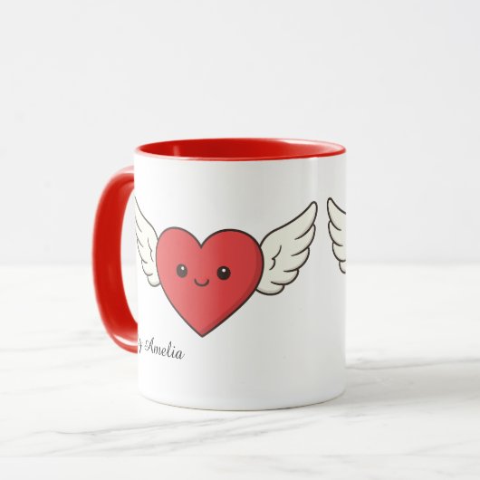 Cute Winged Heart Love Mug – Valentine’s Day Gift Tasse (Vorderseite Links)