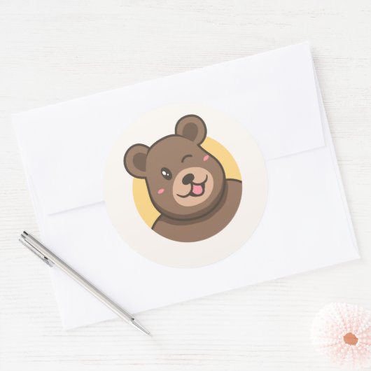  Cute Winking Cartoon Bear Avatar Vector Illustrat Runder Aufkleber (Umschlag)