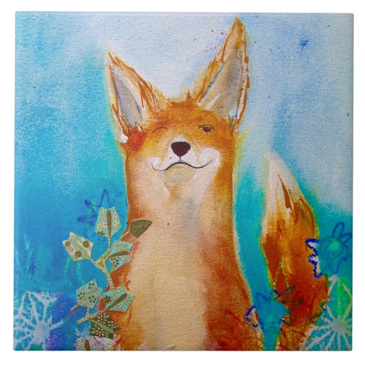 Cute Winking Fox Ceramic Tile Fliese (Vorderseite)