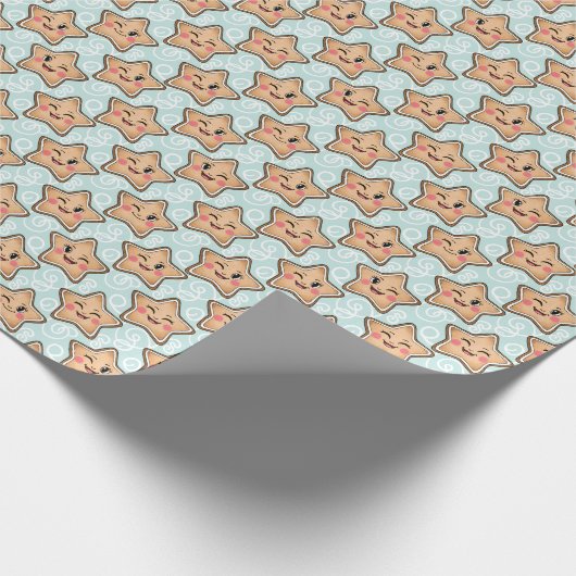 Cute Winking Gingerbread Star Cookie Pattern Geschenkpapier (Ecke)