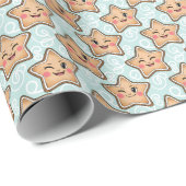 Cute Winking Gingerbread Star Cookie Pattern Geschenkpapier (Rolleneckpunkt)