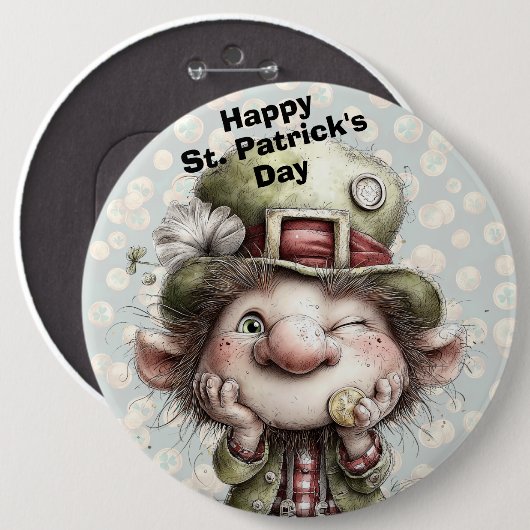 Cute Winking Leprechaun Button (Vorne & Hinten)