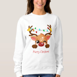 Cute Winking Reindeer Christmas Lights Sweatshirt