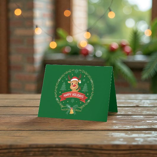 Cute Winking Reindeer Happy Holidays Christmas Car Dankeskarte