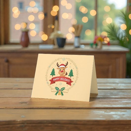 Cute Winking Reindeer Happy Holidays Christmas Car Dankeskarte