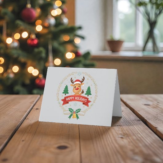 Cute Winking Reindeer Happy Holidays Christmas Car Dankeskarte