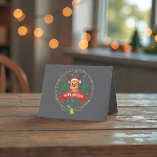 Cute Winking Reindeer Happy Holidays Christmas Car Dankeskarte