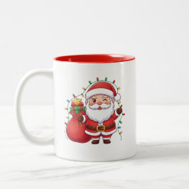Cute Winking Santa Claus Christmas Lights Mug Zweifarbige Tasse