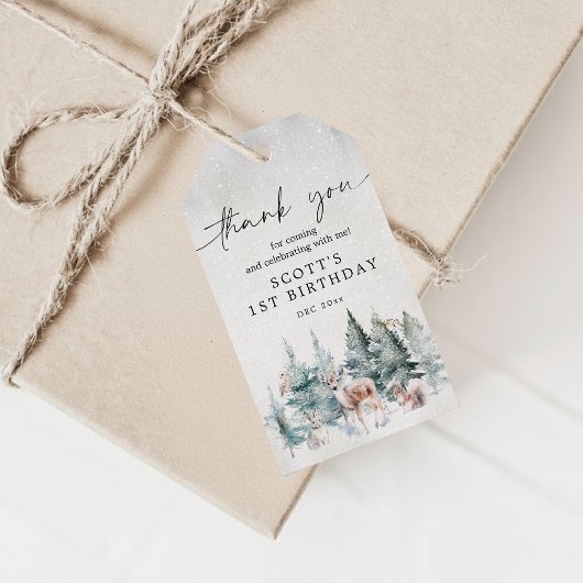 Cute Winter Animals Woodland ONEderland Birthday Geschenkanhänger