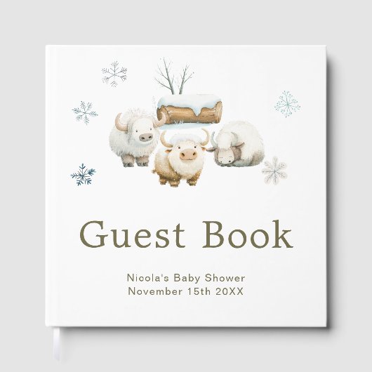 Cute Winter Arctic Cow Baby Shower  Gästebuch (Vorderseite)