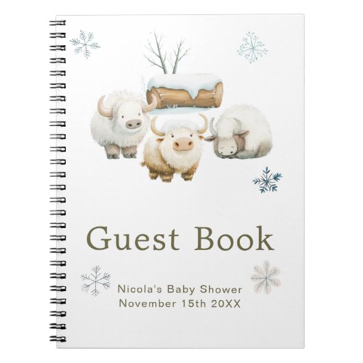 Cute Winter Arctic Cow Baby Shower Guest Book Notizblock (Vorderseite)