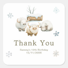 Cute Winter Arctic Cow Birthday Quadratischer Aufkleber