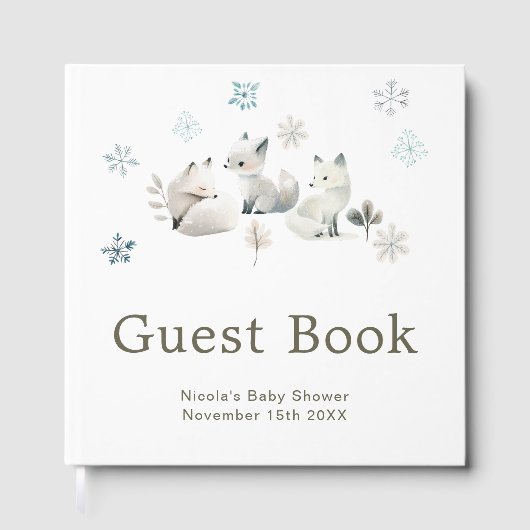Cute Winter Arctic Wolf Baby Shower Gästebuch (Vorderseite)