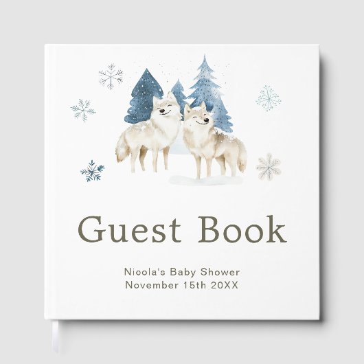 Cute Winter Arctic Wolf Baby Shower Gästebuch (Vorderseite)