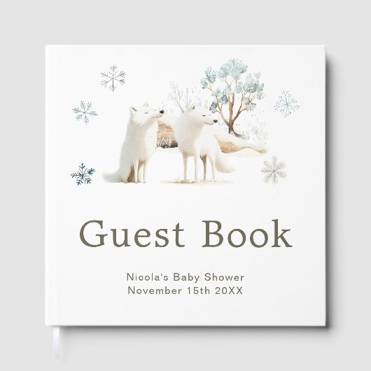 Cute Winter Arctic Wolf Baby Shower Gästebuch (Vorderseite)