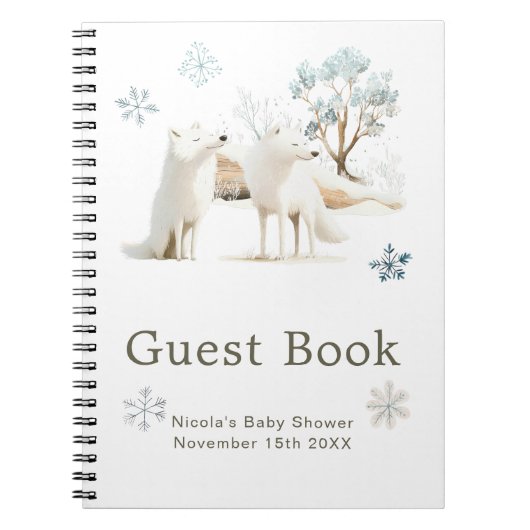 Cute Winter Arctic Wolf Baby Shower Guest Book Notizblock (Vorderseite)