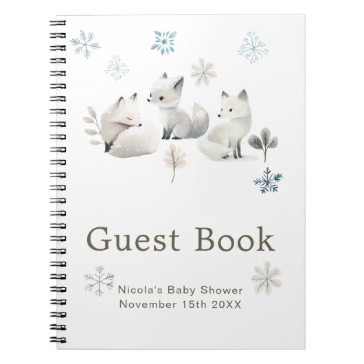Cute Winter Arctic Wolf Baby Shower Guest Book Notizblock (Vorderseite)