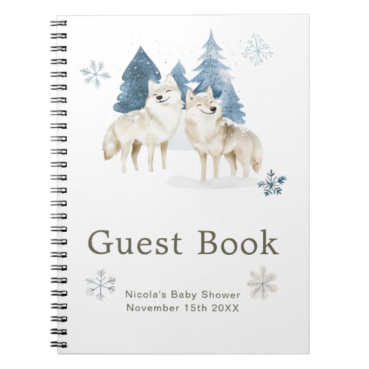 Cute Winter Arctic Wolf Baby Shower Guest Book Notizblock (Vorderseite)
