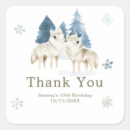 Cute Winter Arctic Wolf Birthday Party Quadratischer Aufkleber
