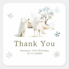 Cute Winter Arctic Wolf Birthday Party Quadratischer Aufkleber