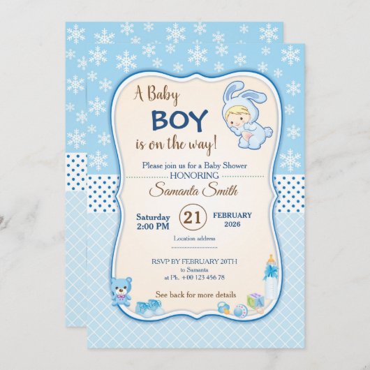 Cute Winter Banny Baby Shower Invitation Einladung (Vorne/Hinten)
