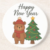 Cute Winter Bear with ChristmasTree Happy New Year Getränkeuntersetzer (Vorne)