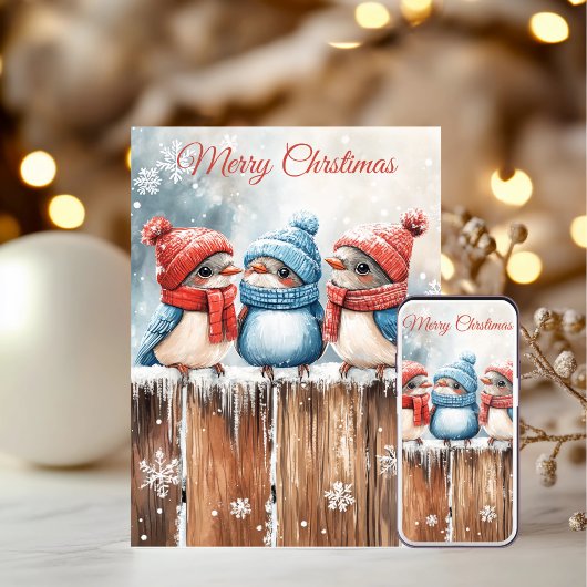 Cute Winter Birds Christmas Cards Feiertagskarte