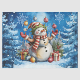 Cute Winter Blue Christmas Snowman  Seidenpapier
