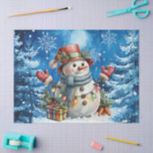 Cute Winter Blue Christmas Snowman  Seidenpapier (Basteln)