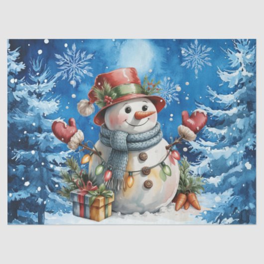 Cute Winter Blue Christmas Snowman  Seidenpapier (Vorderseite)