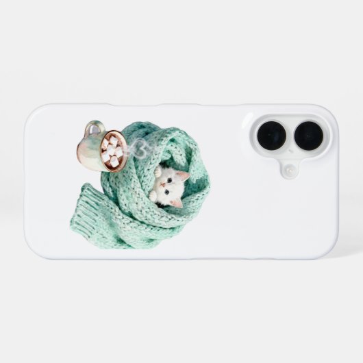 Cute Winter Cat Cozy Coffee Personalized iPhone 16 Hülle (Rückseite (Horizontal))
