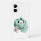 Cute Winter Cat Cozy Coffee Personalized iPhone 16 Hülle (Rückseite)