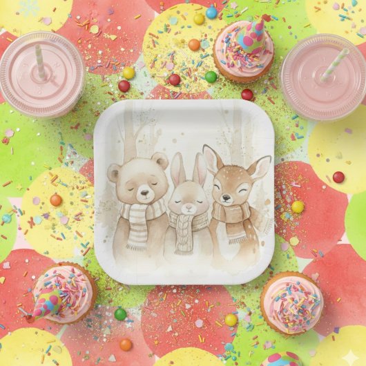 Cute Winter Forest Animals Kids' Christmas Fun Pap Pappteller