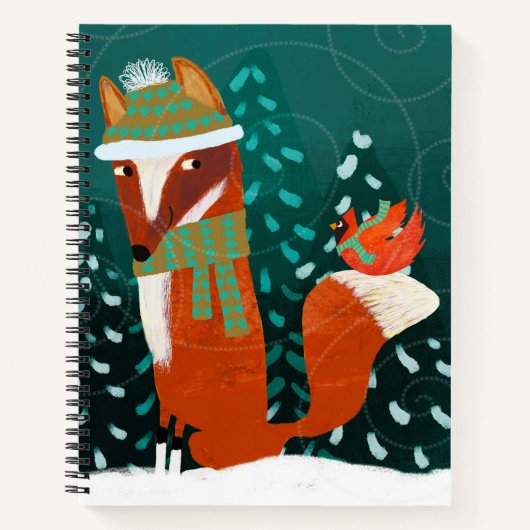 Cute Winter Fox and Cardinal Notebook Notizblock (Vorderseite)