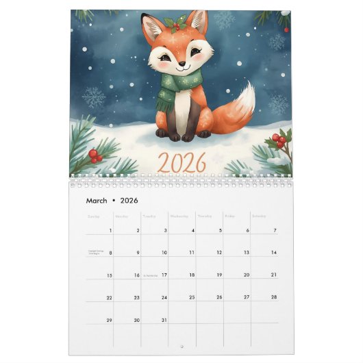 cute winter fox new year 2026 kalender (Mär 2026)
