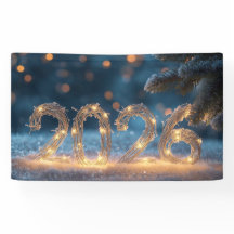cute winter fox new year 2026 party banner
