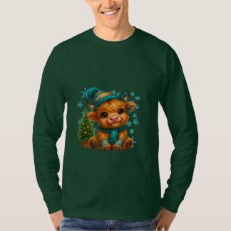 Cute Winter Highland Cow Christmas Art – Cozy Baby T-Shirt