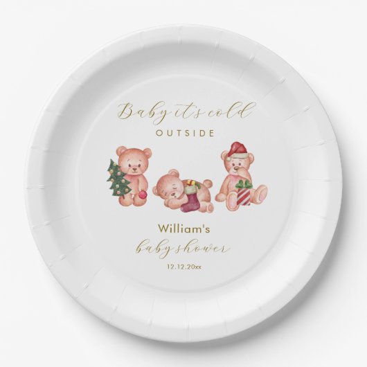 Cute Winter It's Cold Outside Bear Baby Shower  Pappteller (Vorderseite)
