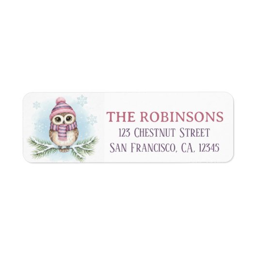 Cute Winter Owl Snow Return Address Label (Vorne)