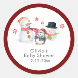 Cute Winter Penguin Snowman Baby Shower  Runder Aufkleber