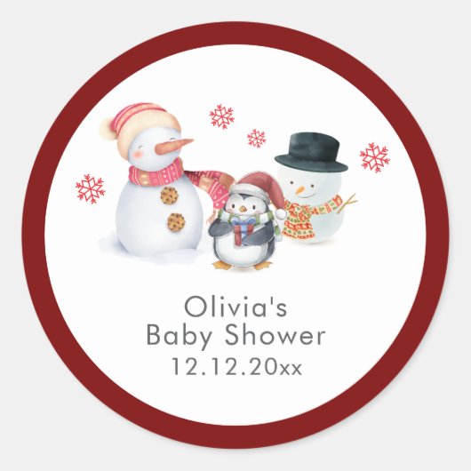 Cute Winter Penguin Snowman Baby Shower  Runder Aufkleber (Vorderseite)