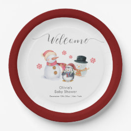 Cute Winter Penguin Snowman Baby Shower Welcome  Pappteller