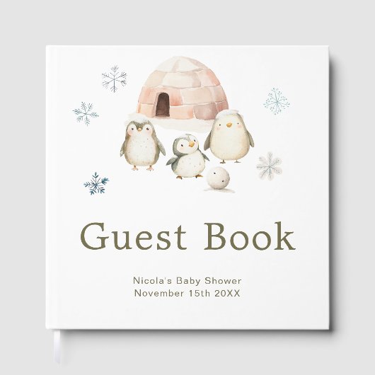 Cute Winter Penguins Baby Shower  Gästebuch (Vorderseite)